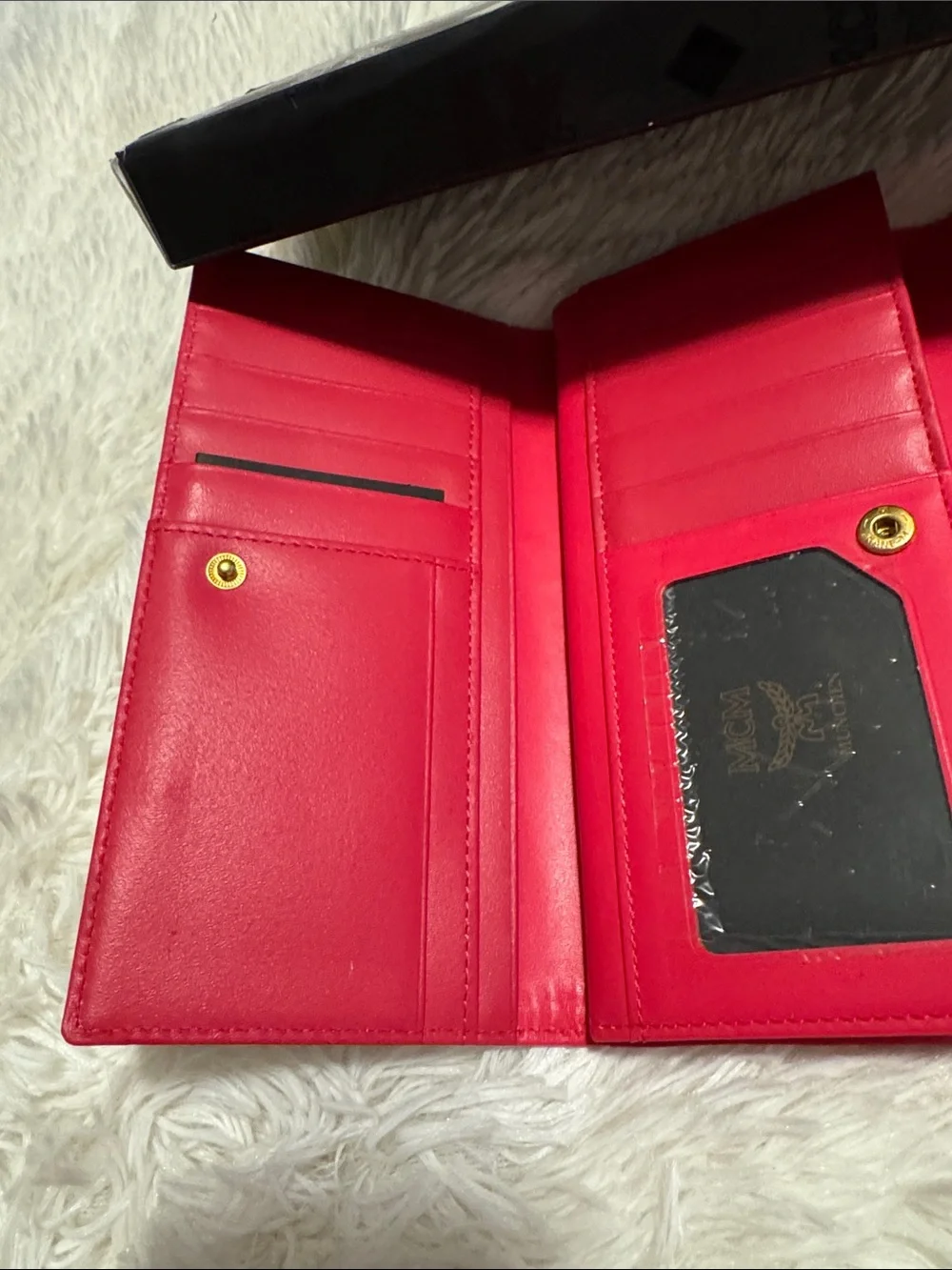 MCM Beige Monogram Long Trifold Wallet with Pink Trim and Gold Accents NWT